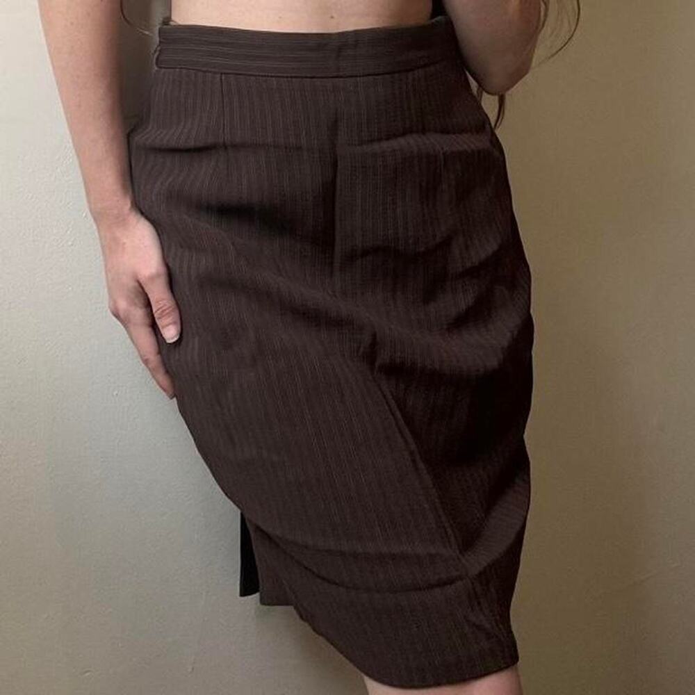 Vintage Gucci 90s Brown Pinstripe Above Knee Skirt 42 Luxury Designer Tom Ford